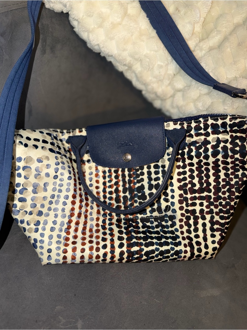 LONGCHAMP LE PLIAGE NEO FANTAISIE POLKA SMALL TOP HANDLE NAVY - Picture 4 of 9